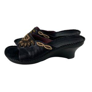 Clarks Artisan 76421 Black Leather Wedge Beaded Slide Sandals Women's Size 7M